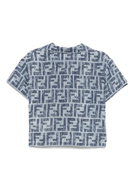 Camicia In Lino Blu Con Logo FF All-Over FENDI KIDS | BMC083-AUK2F1I11